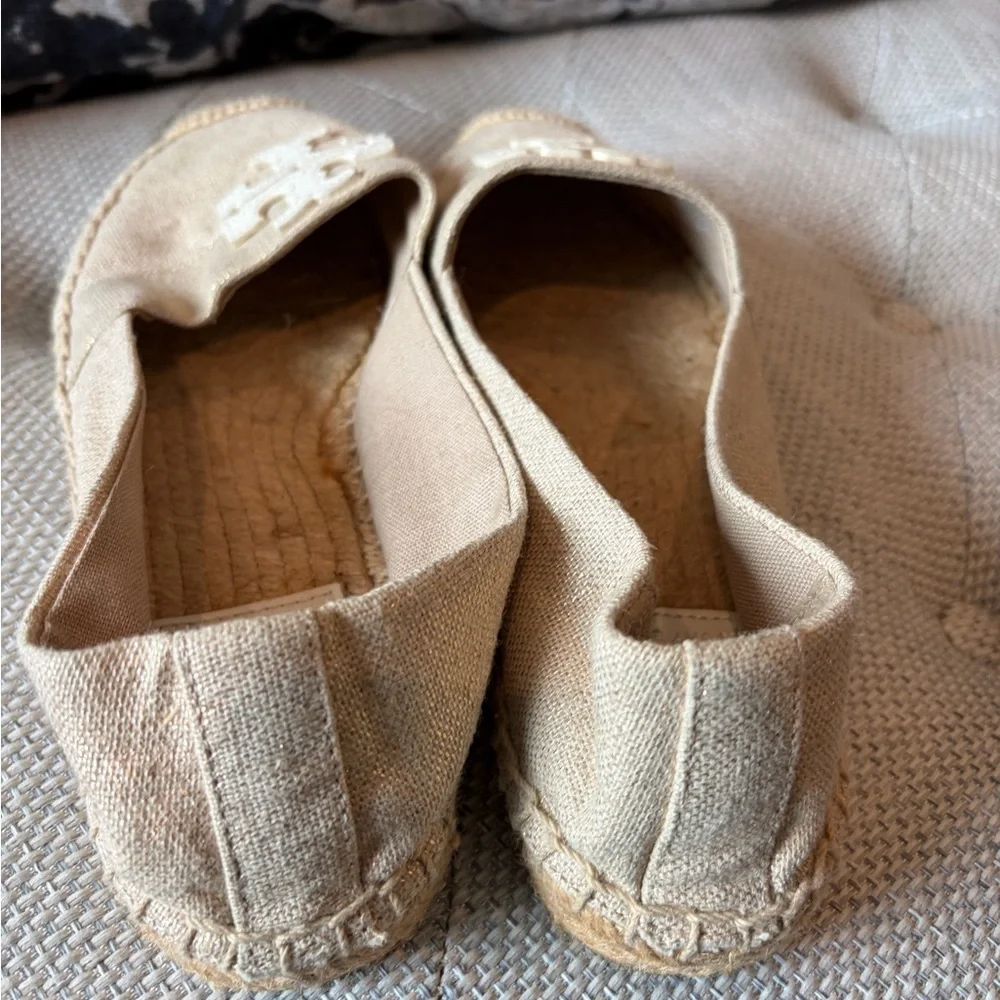 Tory Burch Neutral Beige Canvas Espadrille Flats with Logo - Picture 5 of 8
